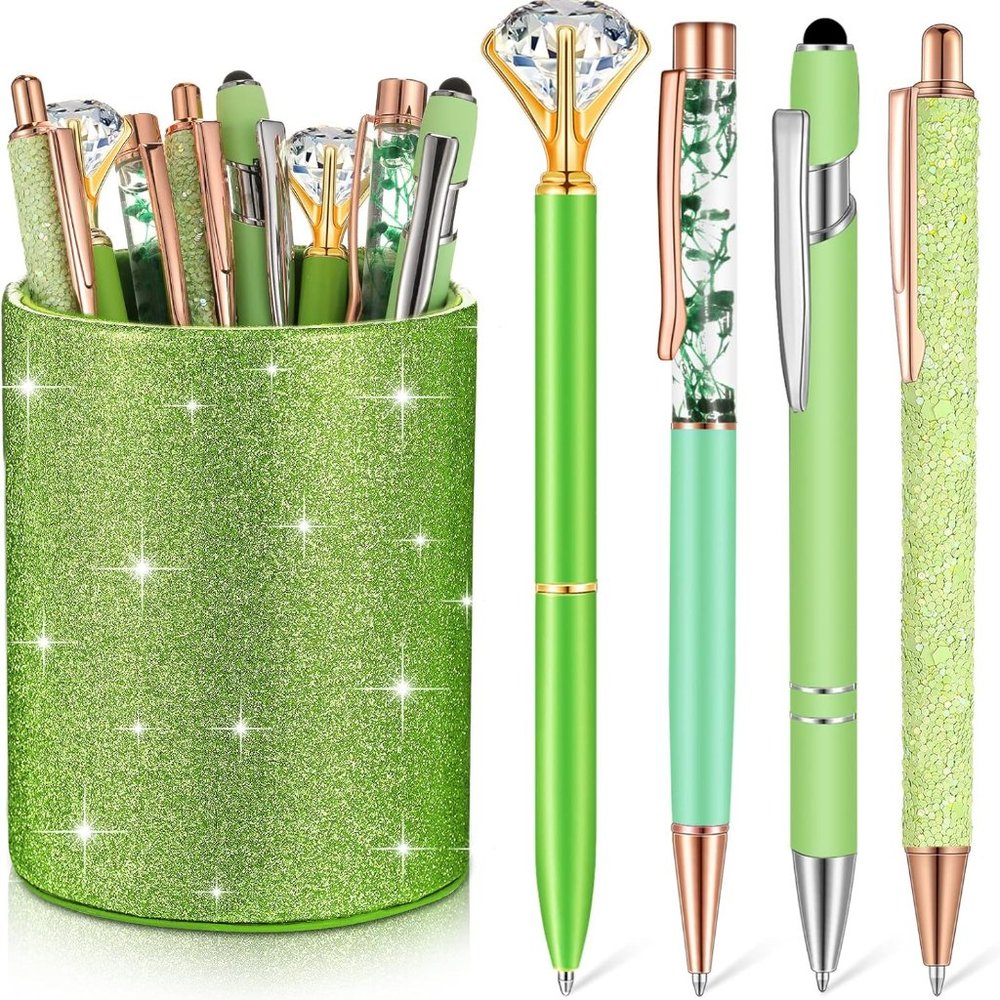 NWT Sparkling Bling Glitter Cup With 8 Ballpoint Pen Set Desk Set + FREE Gift - Picture 5 of 9